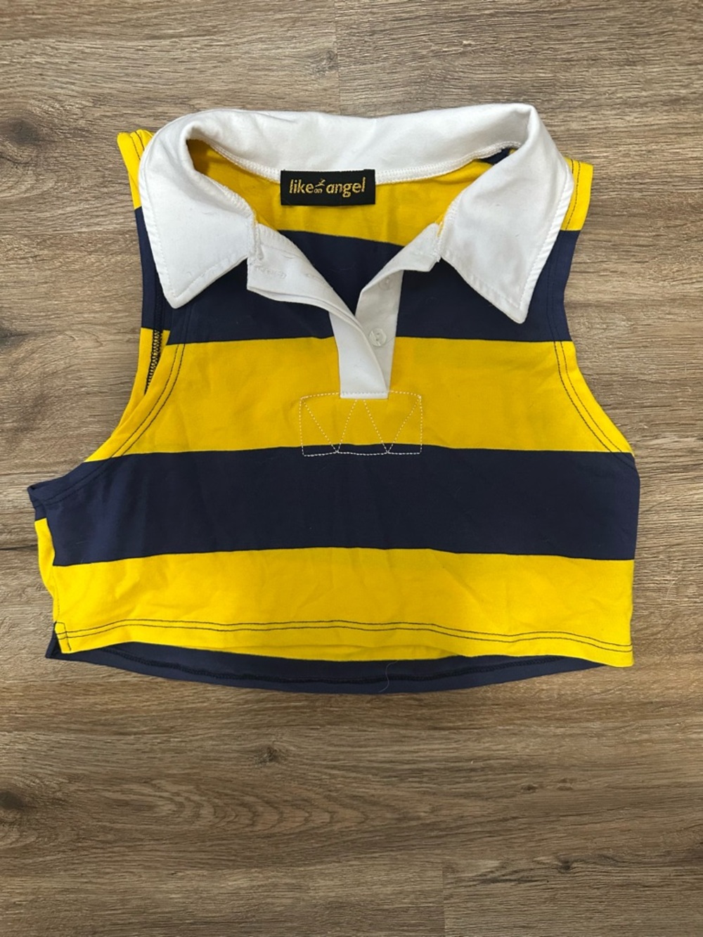 likYellow & Navy Striped Polo Crop Top